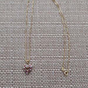 18 Inch Gold Over Sterling Silver Ruby And Diamond Small Heart Necklace A2995